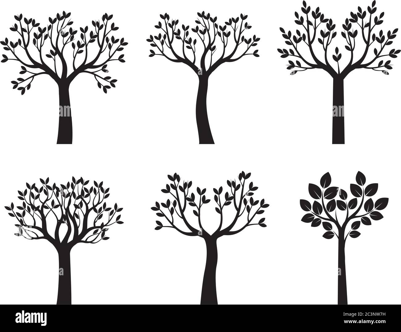 Set back Trees and Leaves. Vector outline Illustration. EPS file. Stock Vector