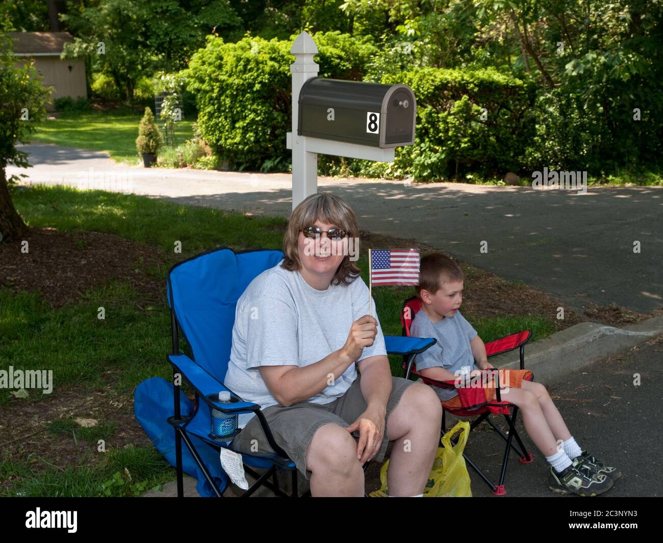 Oakland Nj May 24 Memorial Day Parade Oakland Volunteer Fire Department On The Parade Route Terry Vollmin And Son Andrew Show Their Patriotic S Stock Photo Alamy