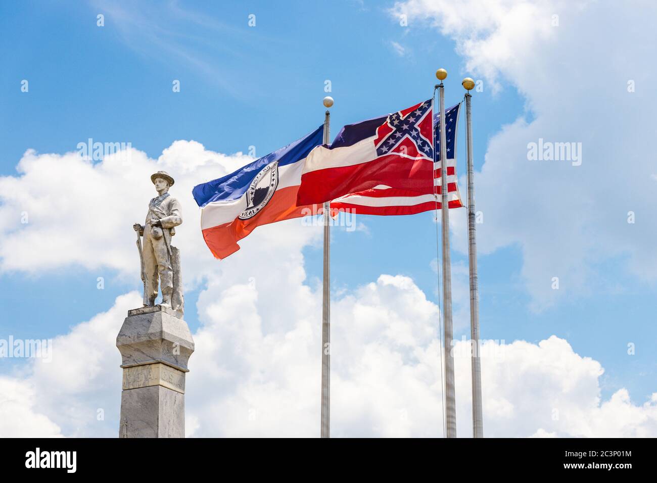Brandon, MS / USA June 20, 2020 Rankin County Confederate Monument in downtown Brandon, MS to