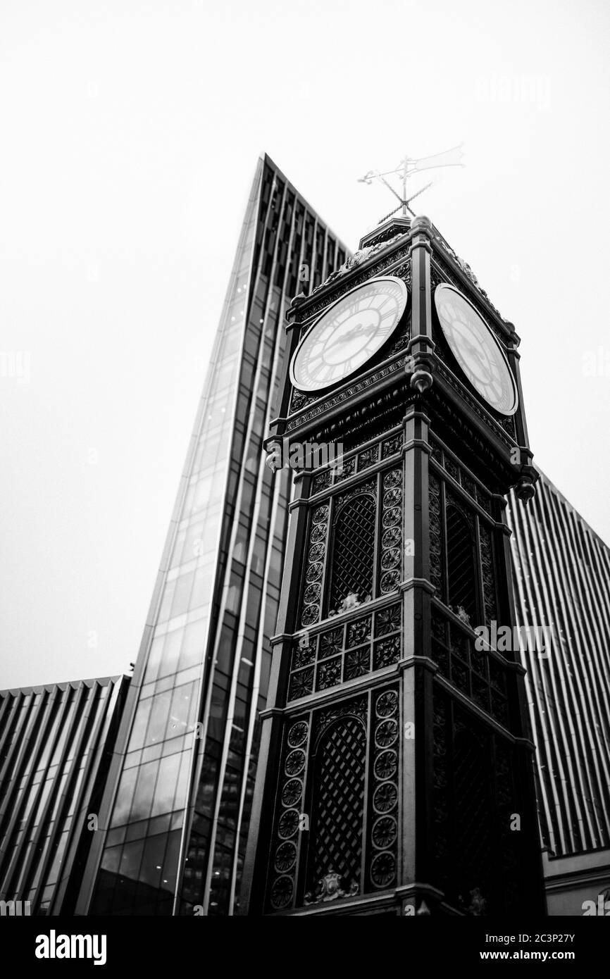LONDON, UNITED KINGDOM - Jan 20, 2019: A Black and white image from the little big ben in London. Stock Photo