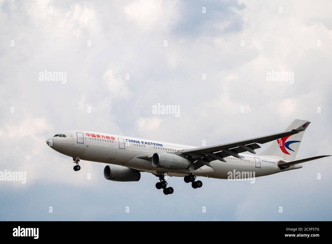 China Eastern Airlines Airbus A330-200 B-5961 approaching to land at EDDF Frankfurt Airport in Germany Stock Photo