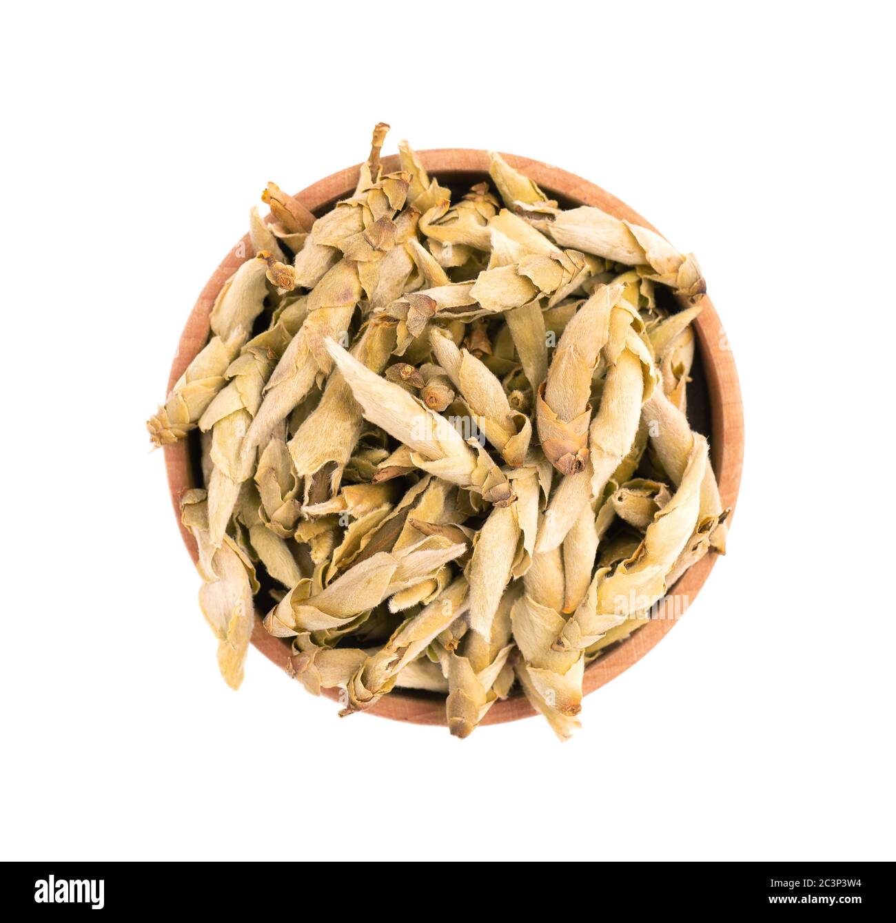 White tea isolated on a white background. Buds from the old trees of