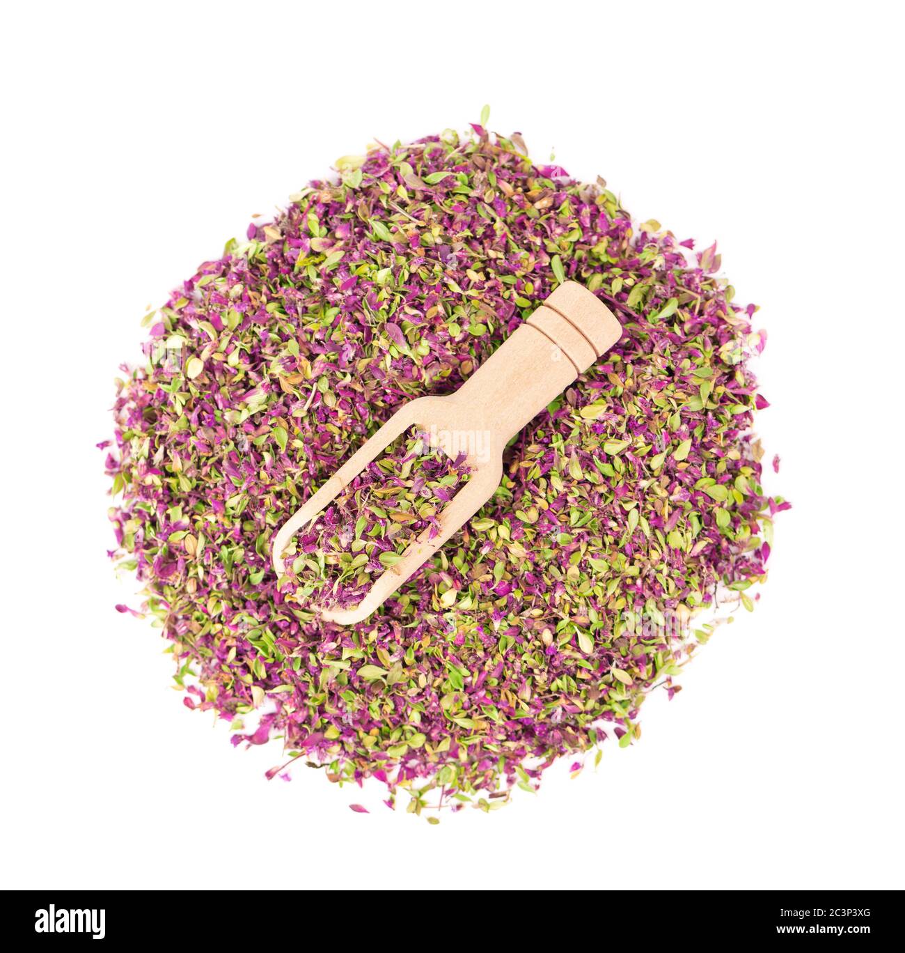 Dried thyme flowers, isolated on white background. Natural herbs