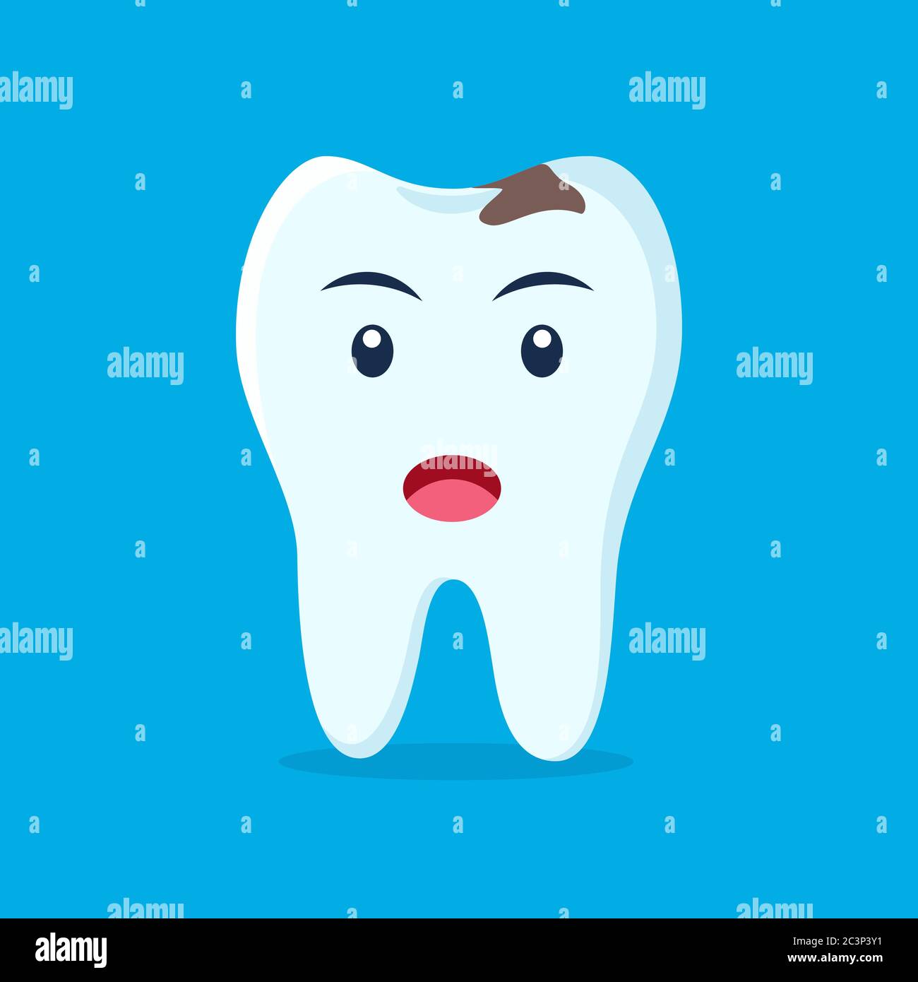 Tooth with caries icon. Unhappy cute tooth character. Caries tooth ...