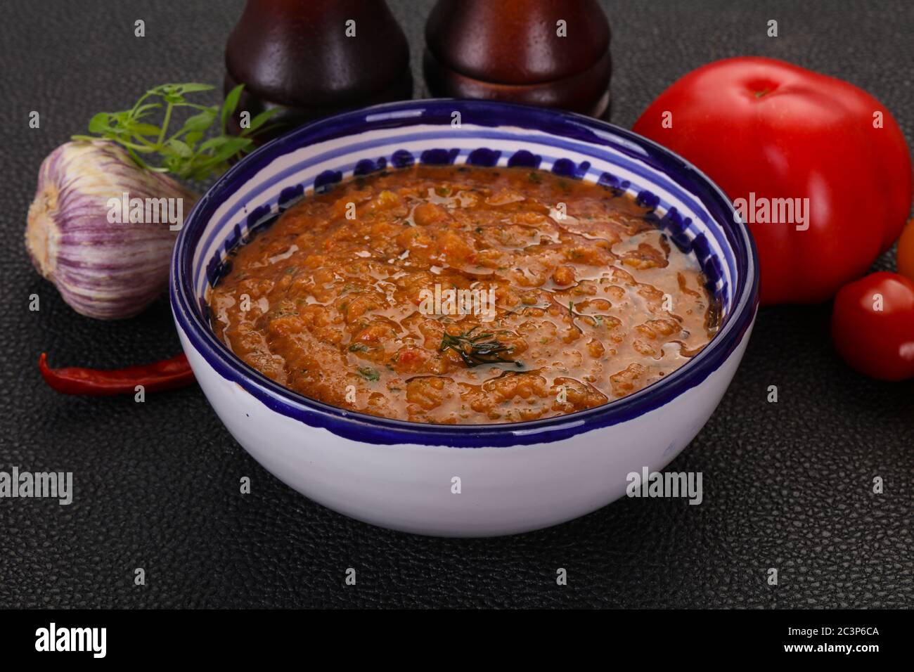 Famous Spanish gazpacho tomato cold soup Stock Photo - Alamy
