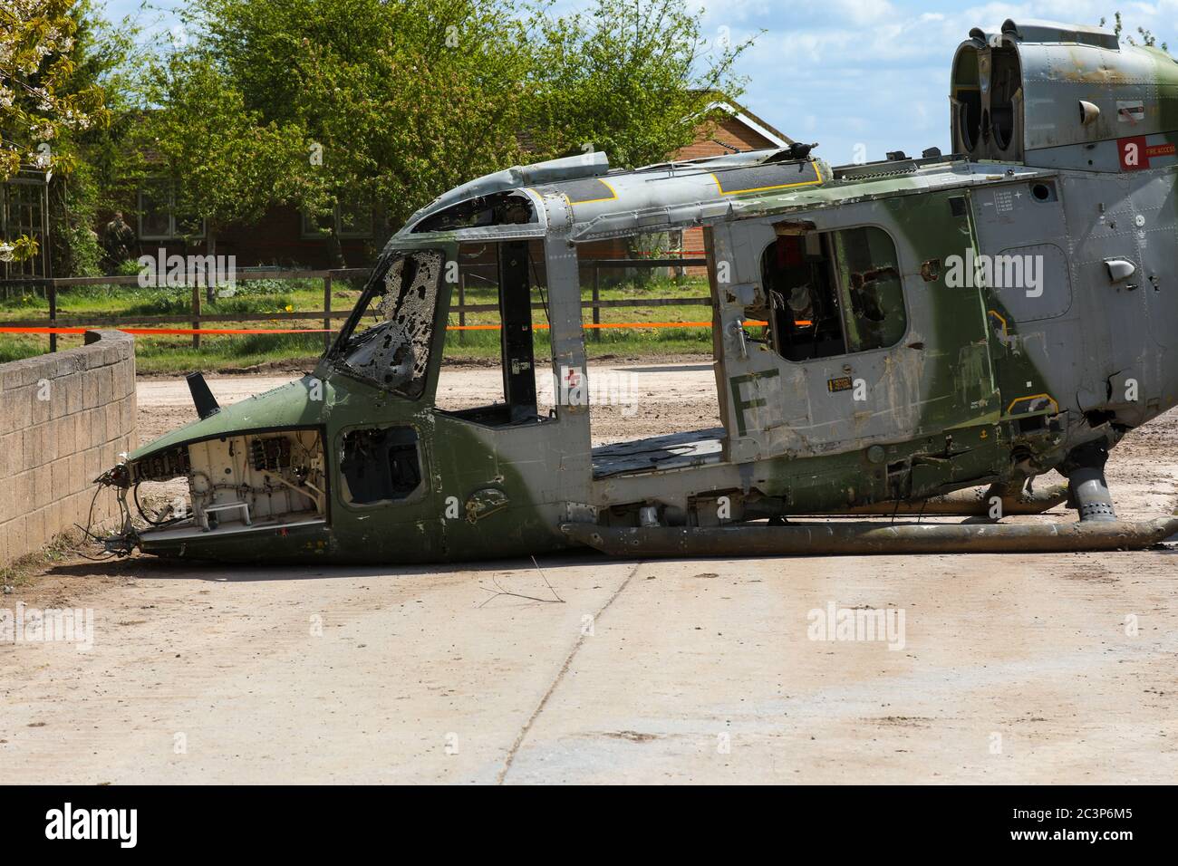 The remains of a former Army Air Corp Westland Lynx at Copehill Down, a military training area on Salisbury Plain, Wiltshire, England Stock Photo