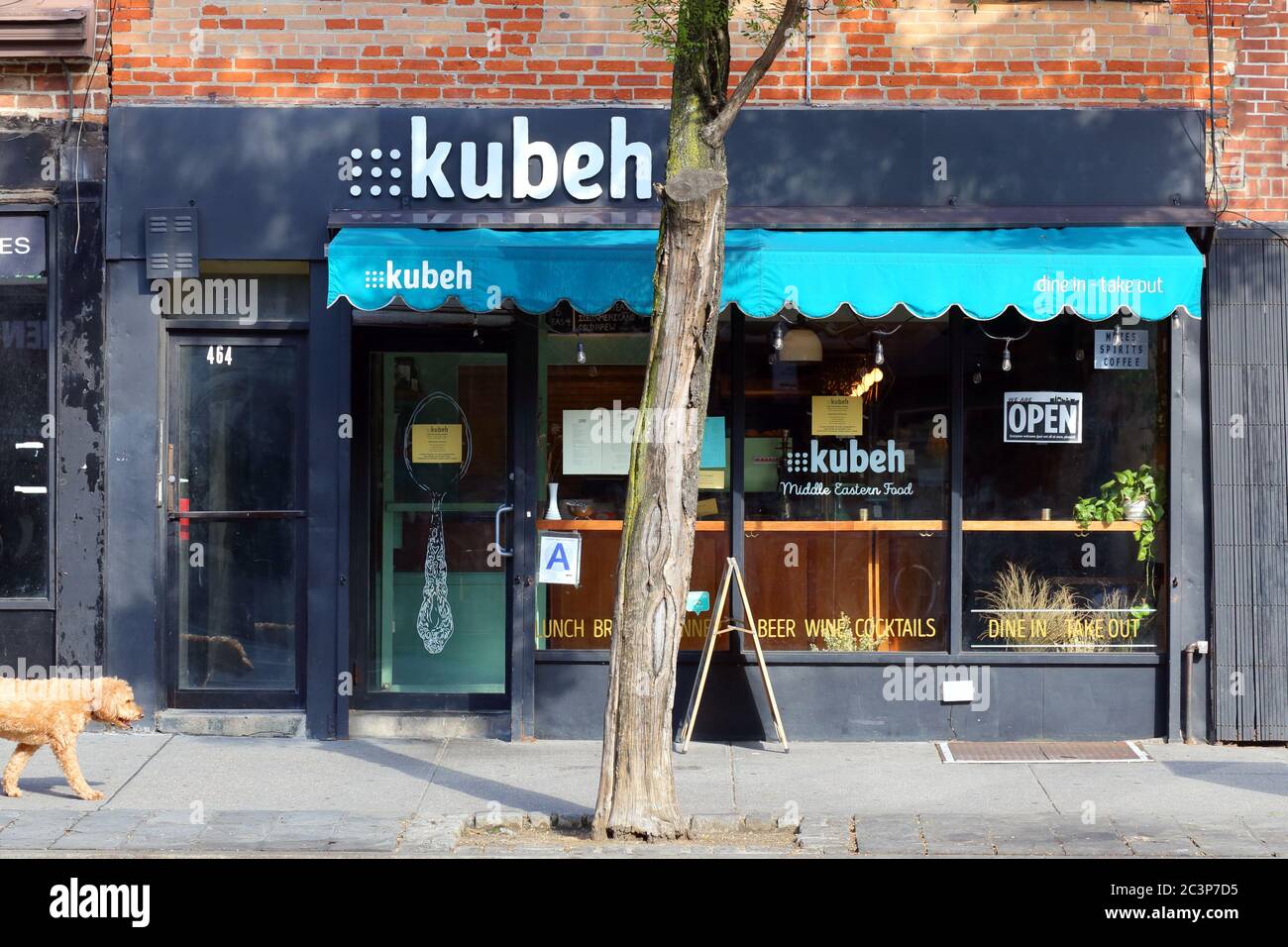 Kubeh, 464 6th Ave, New York, NYC storefront photo of a Middle Eastern restaurant in the Greenwich Village neighborhood of Manhattan. Stock Photo