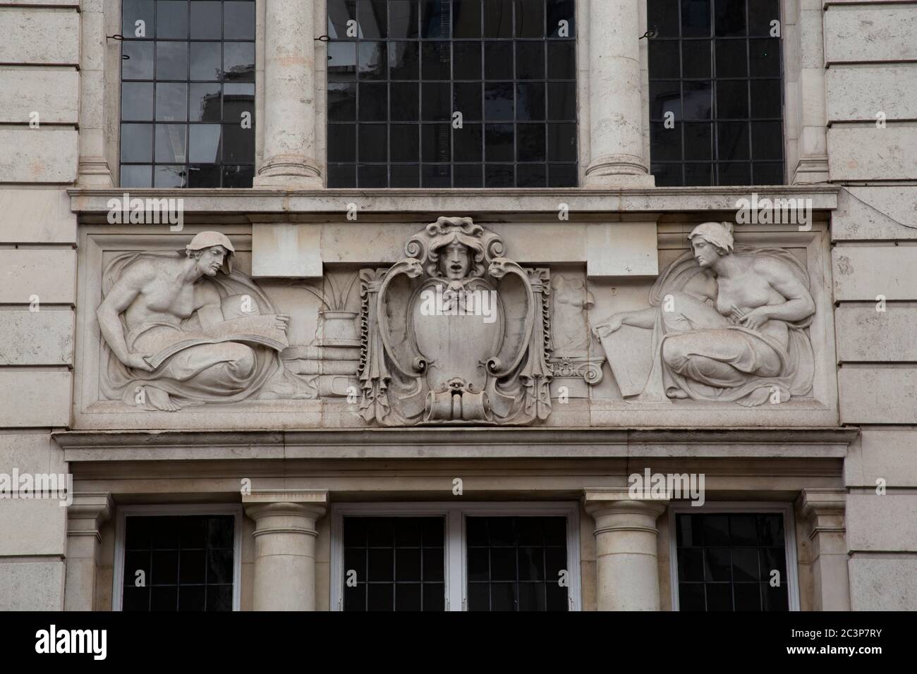 Frieze Literature and the Visual Arts, Hammersmith library London. Built in 1905 by architect Henry Hare, sculpture, F. E. E. Schenck Stock Photo
