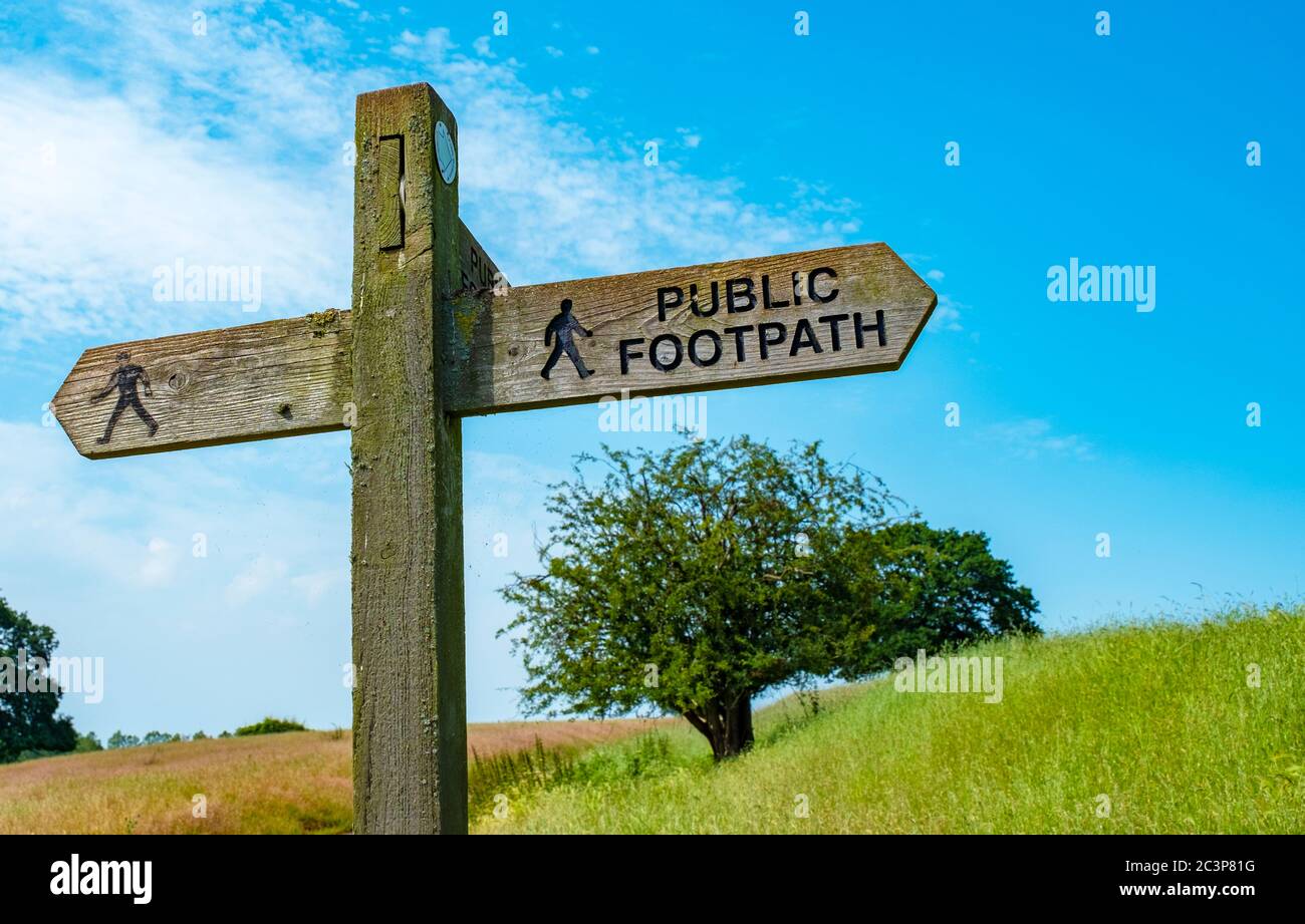British public footpath sign in Worcestershire, England, Europe. Stock Photo