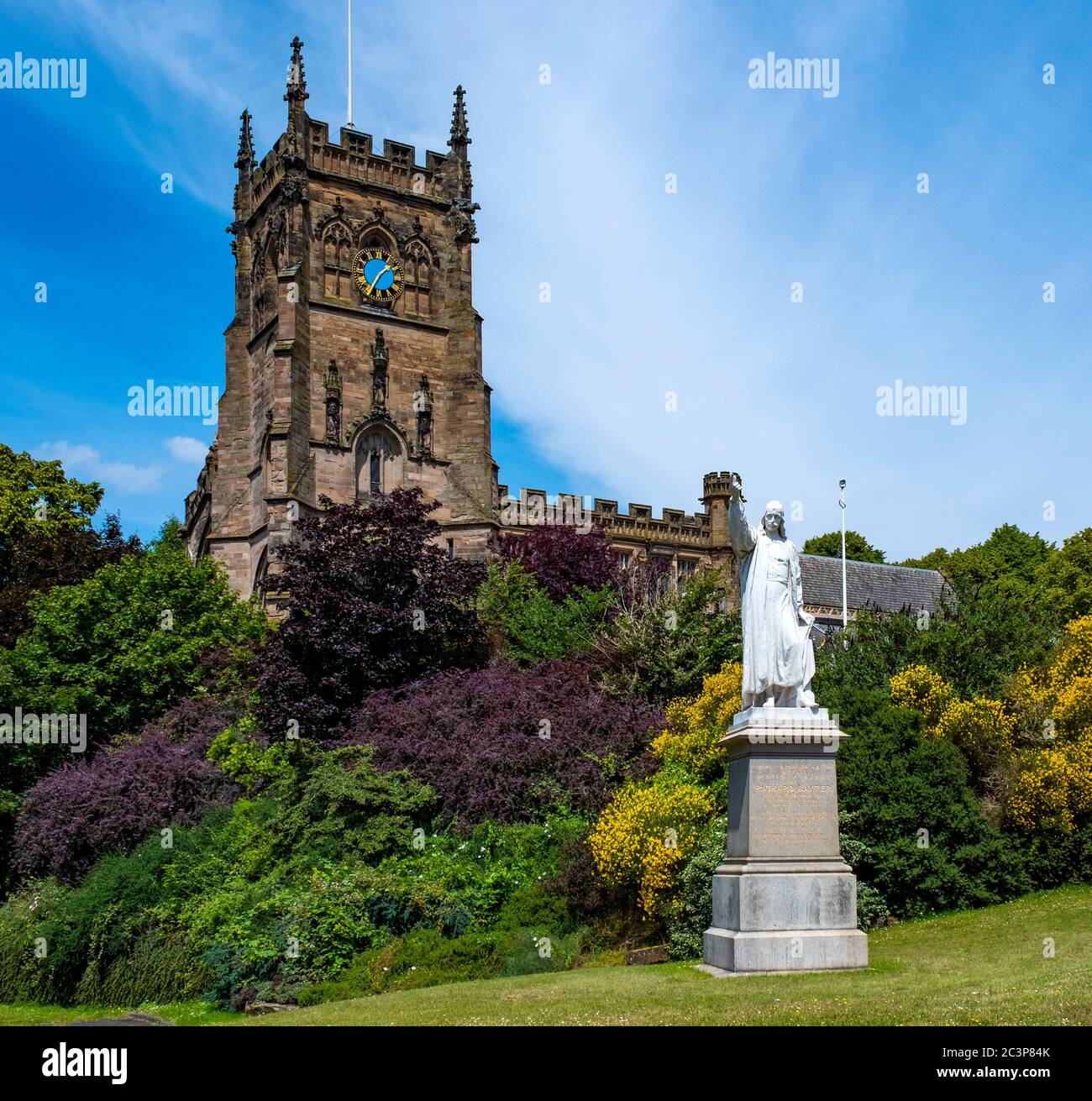 The statue of Richard Baxter in front of St Marys Church in Kidderminster. Stock Photo