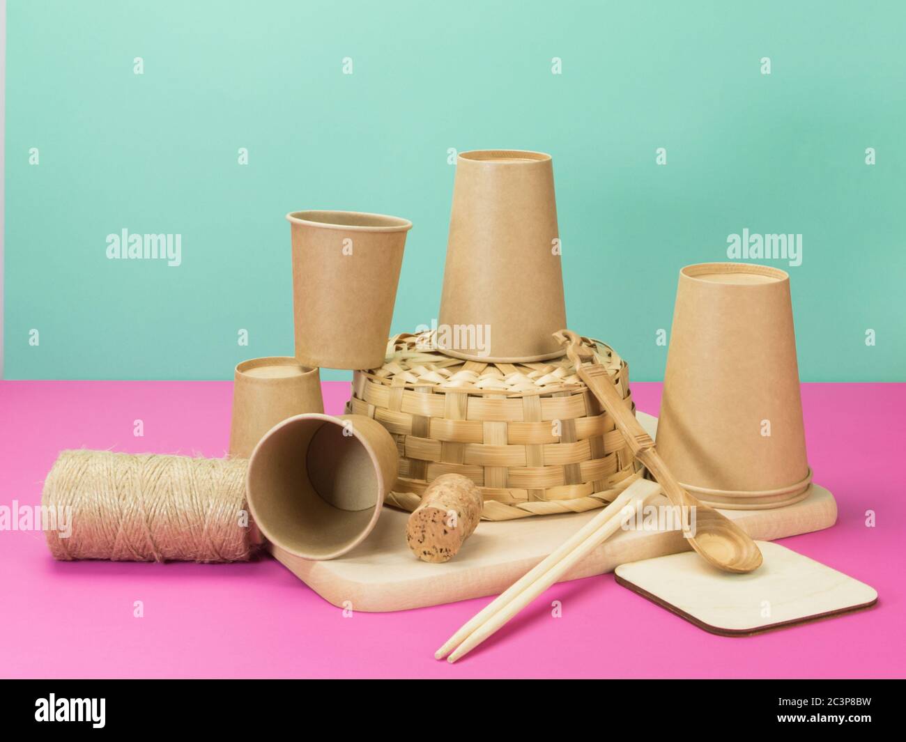 Household items made from environmentally friendly materials. Stock Photo