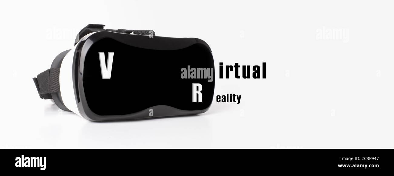 virtual reality inscription over VR glasses, panoramic image Stock Photo