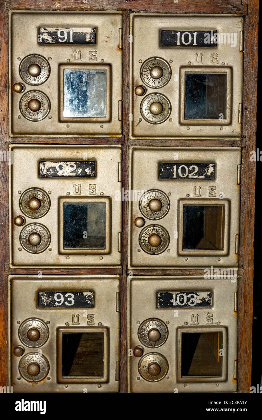 Metal combination mail boxes with a wood frame Stock Photo Alamy