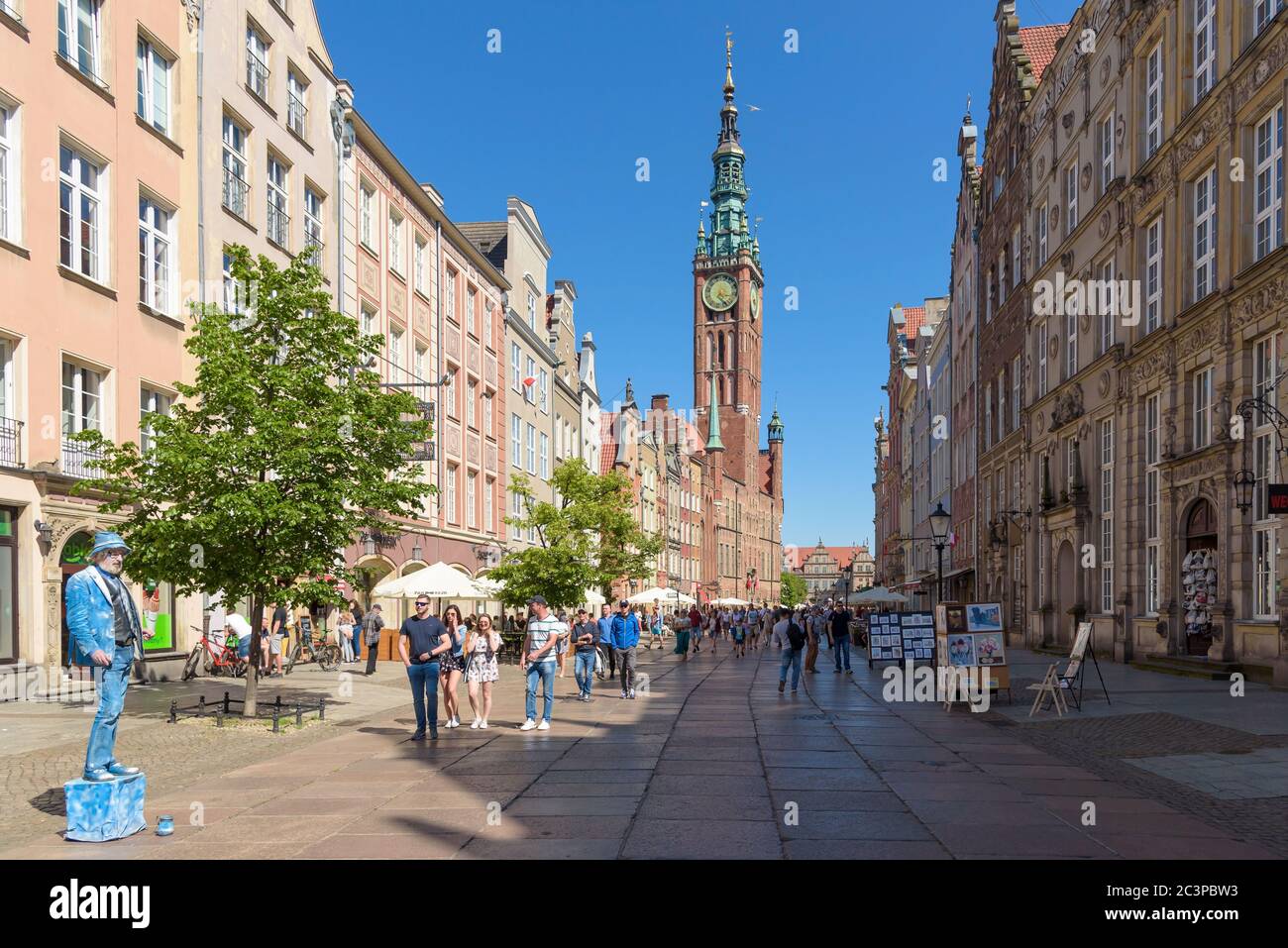 Gdansk, Poland - June 14, 2020: Crowded famous main street of the old town in Gdansk at sunny day Stock Photo
