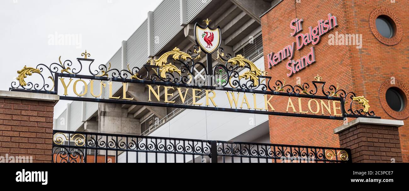 Shankly Gates at Anfield stadium in Liverpool (England) captured in June 2020. Stock Photo