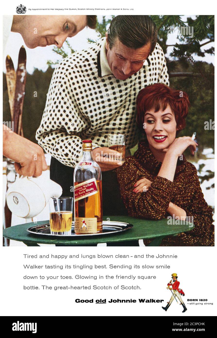 1962 British advertisement for Johnnie Walker Scotch whisky. Stock Photo