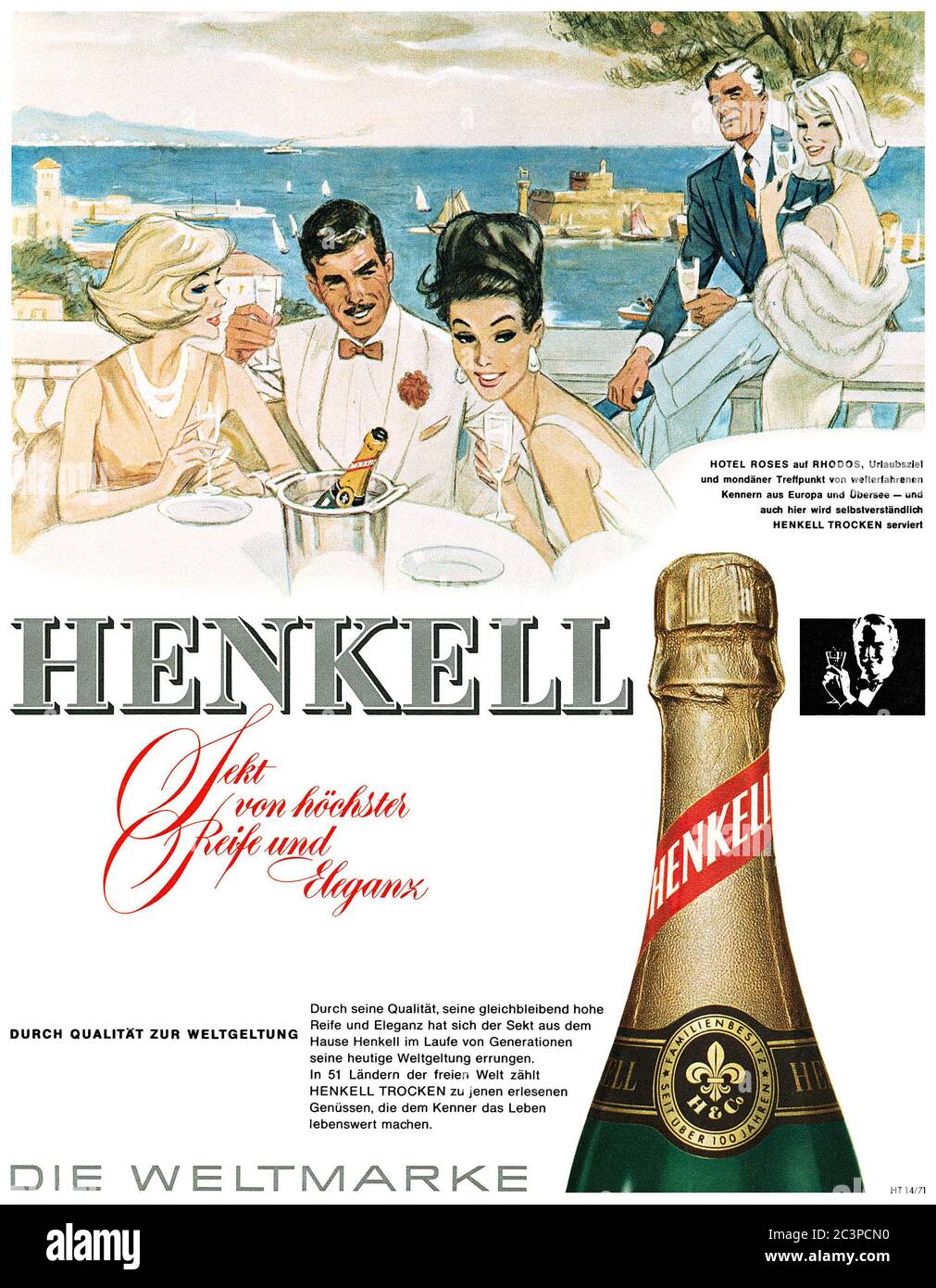 1964 German advertisement for Henkell sekt (sparkling wine). Stock Photo