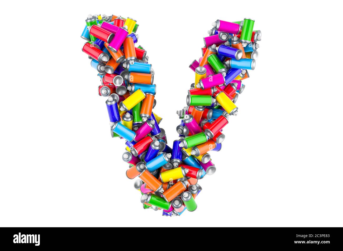 Letter V from colored spray paint cans, 3D rendering isolated on white background Stock Photo
