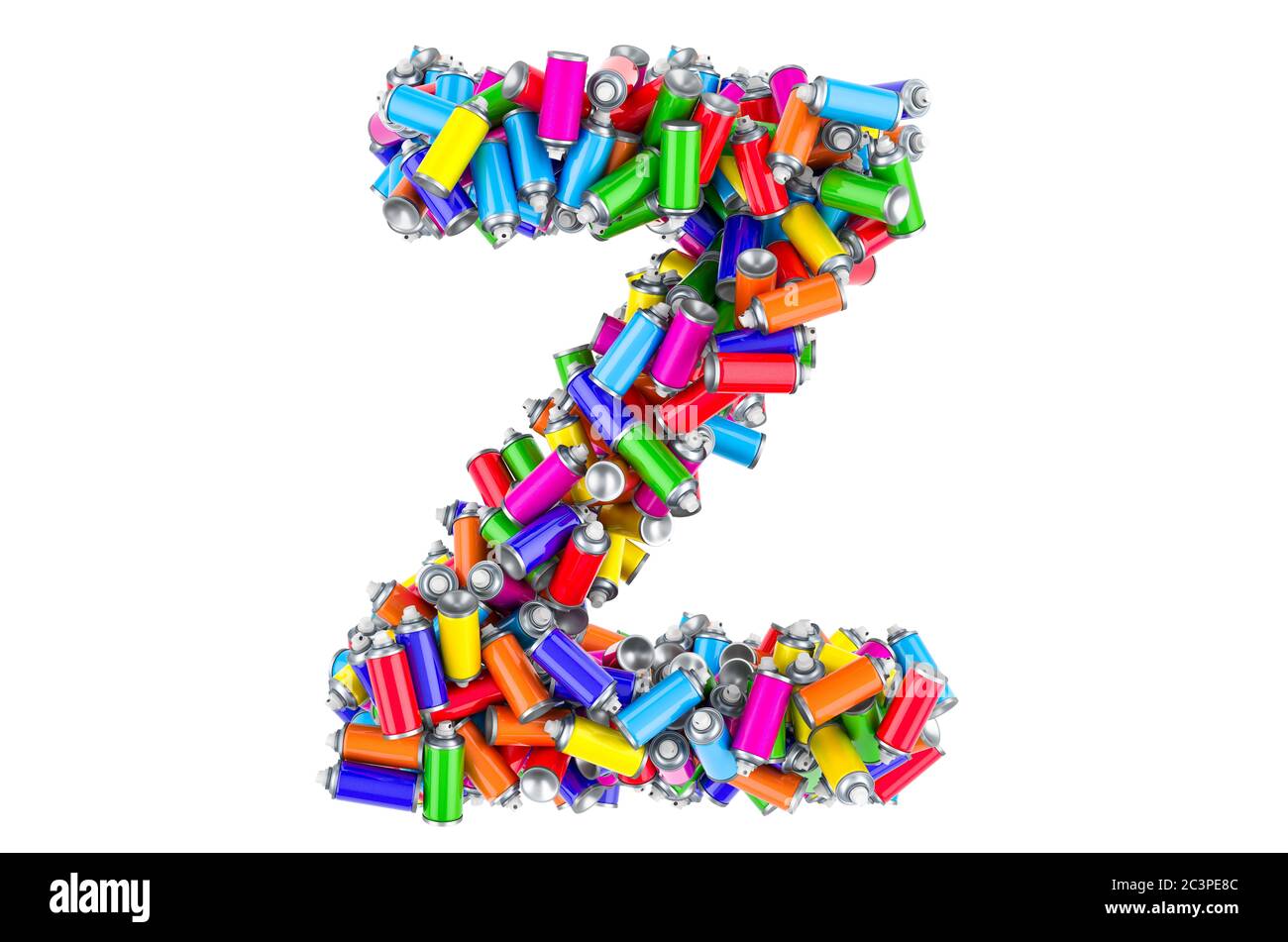 Letter Z from colored spray paint cans, 3D rendering isolated on white background Stock Photo