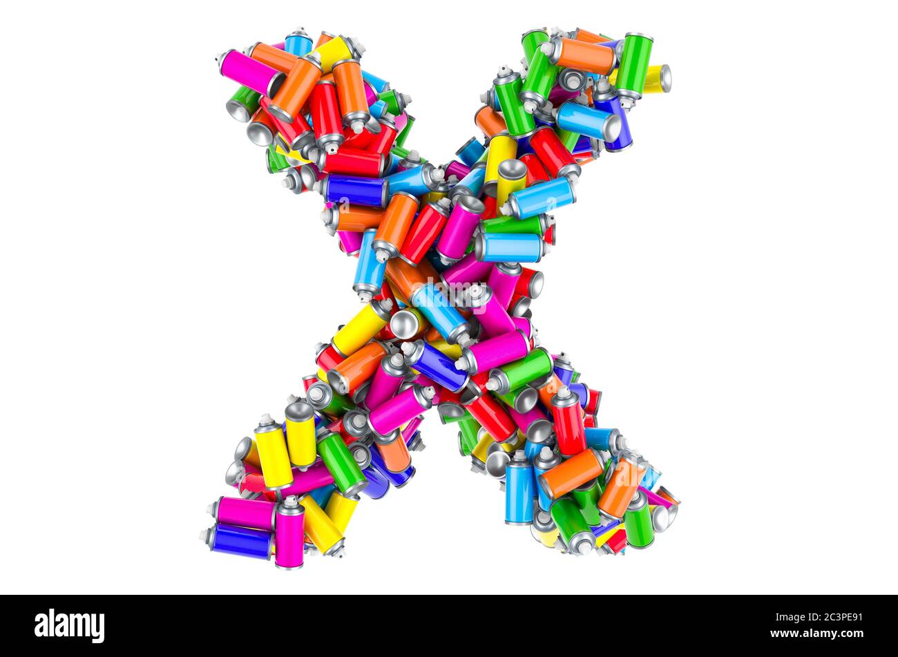 Letter X from colored spray paint cans, 3D rendering isolated on white background Stock Photo