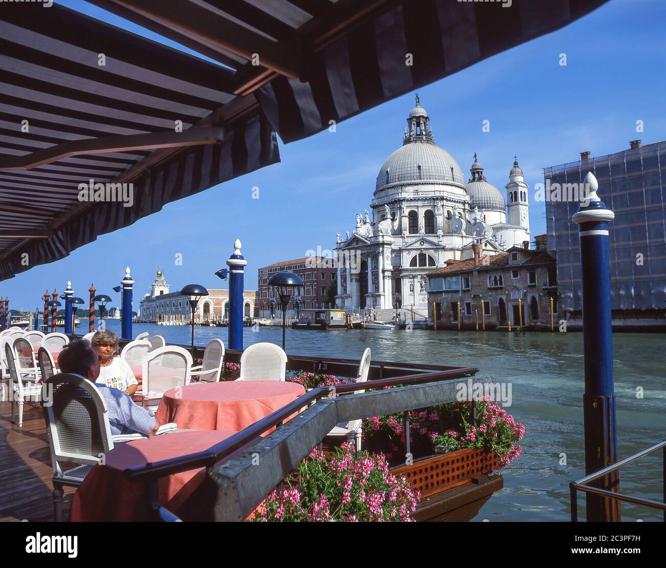 Santa Maria Della Salute from terrace restaurant, Grand Canal, Venice (Venezia), Veneto Region, Italy Stock Photo
