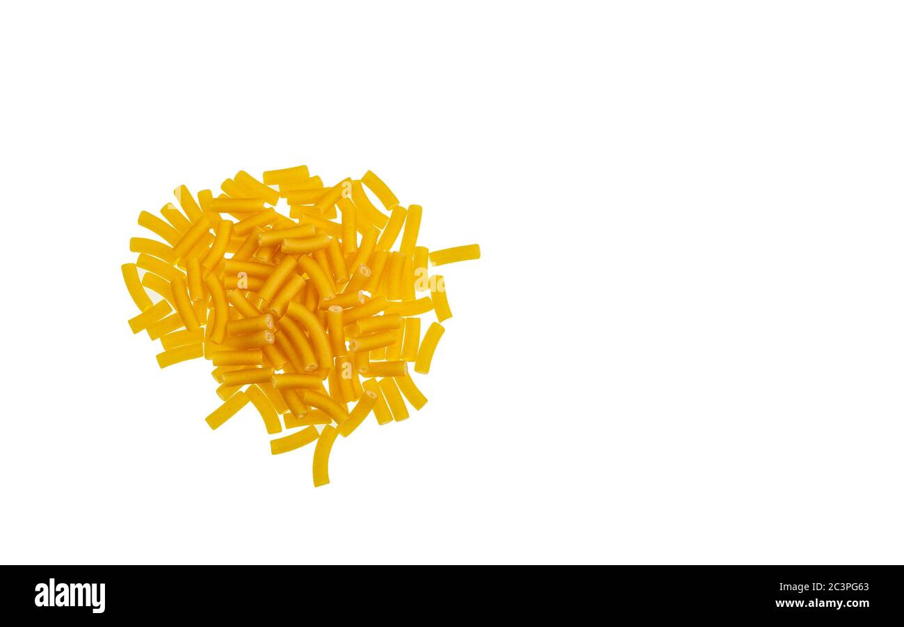 Heap of macaroni, a dry pasta shaped like narrow tubes, made of durum wheat (Triticum durum) semolina Stock Photo