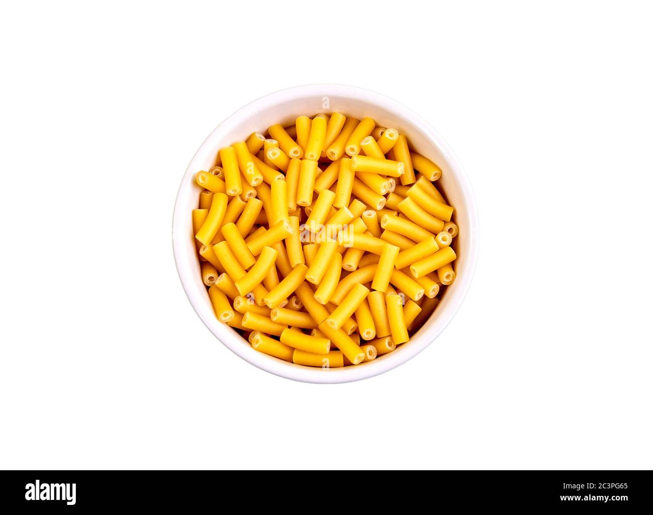 Bowl of macaroni, a dry pasta shaped like narrow tubes, made of durum wheat (Triticum durum) semolina Stock Photo