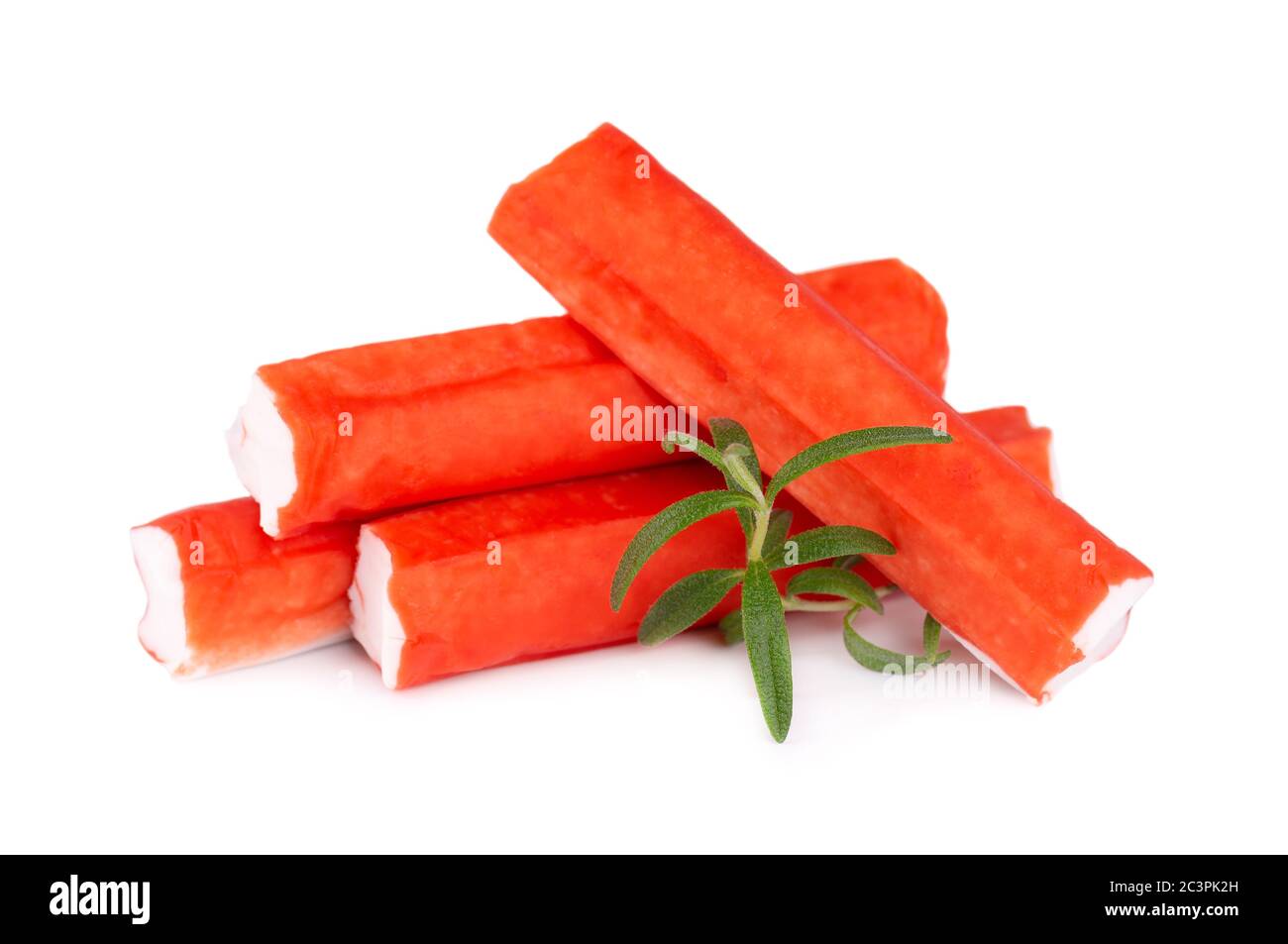 Crab stick isolated on white background. Imitation crab meat with