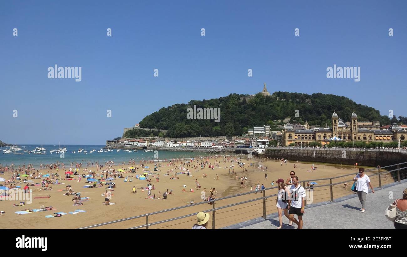 San Sebastian is a city in the Basque Country with very beautiful architecture and great huge beaches. Gipuzkoa Province Stock Photo