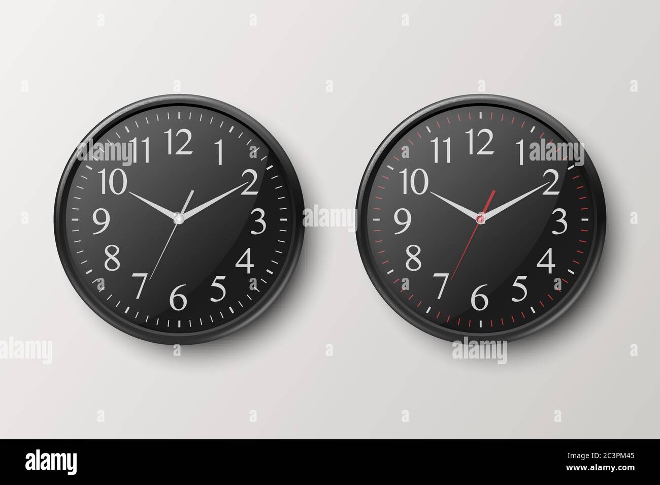 Vector 3d Realistic Simple Round Black Wall Office Clock with Black ...