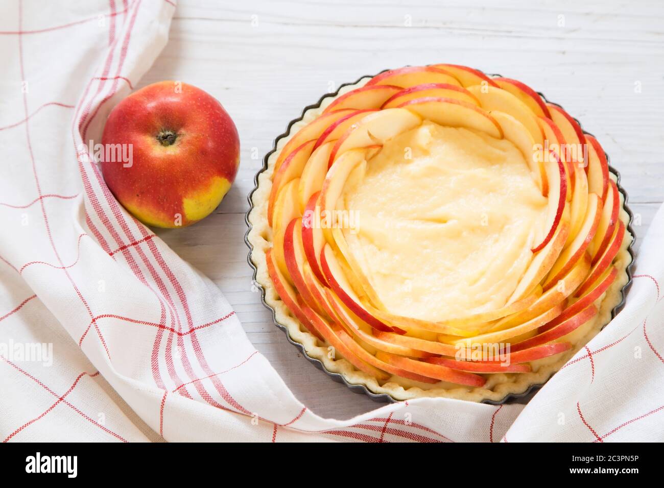 Preparing apple pie on white wooden backgrund Stock Photo