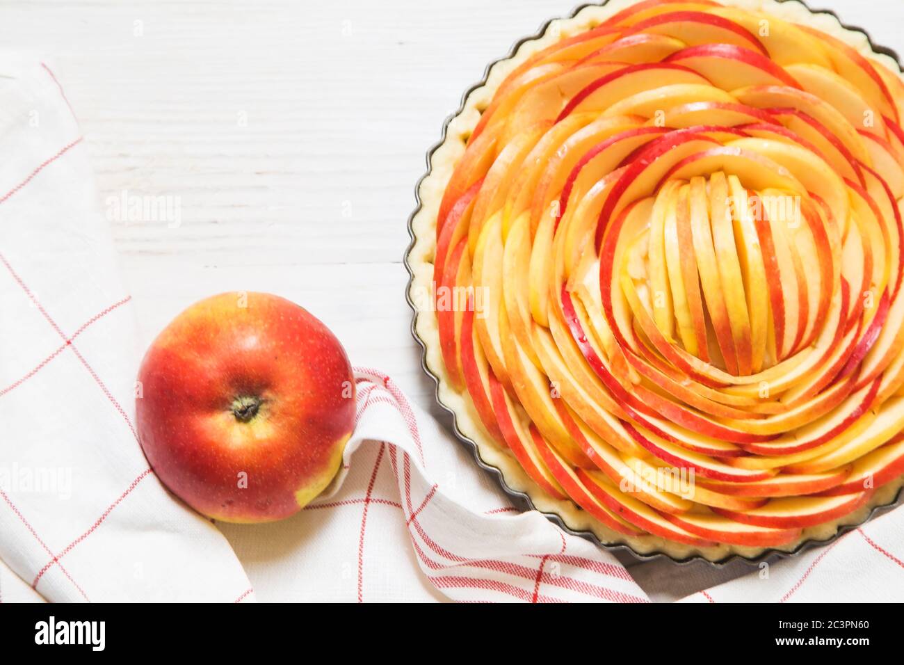 Preparing apple pie on white wooden backgrund Stock Photo