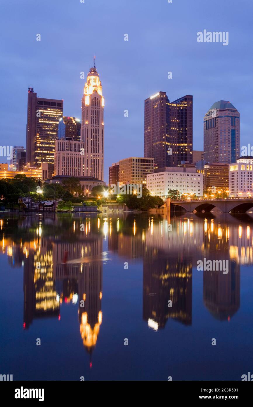 Columbus skyline & the Scioto River,Ohio,USA Stock Photo Alamy
