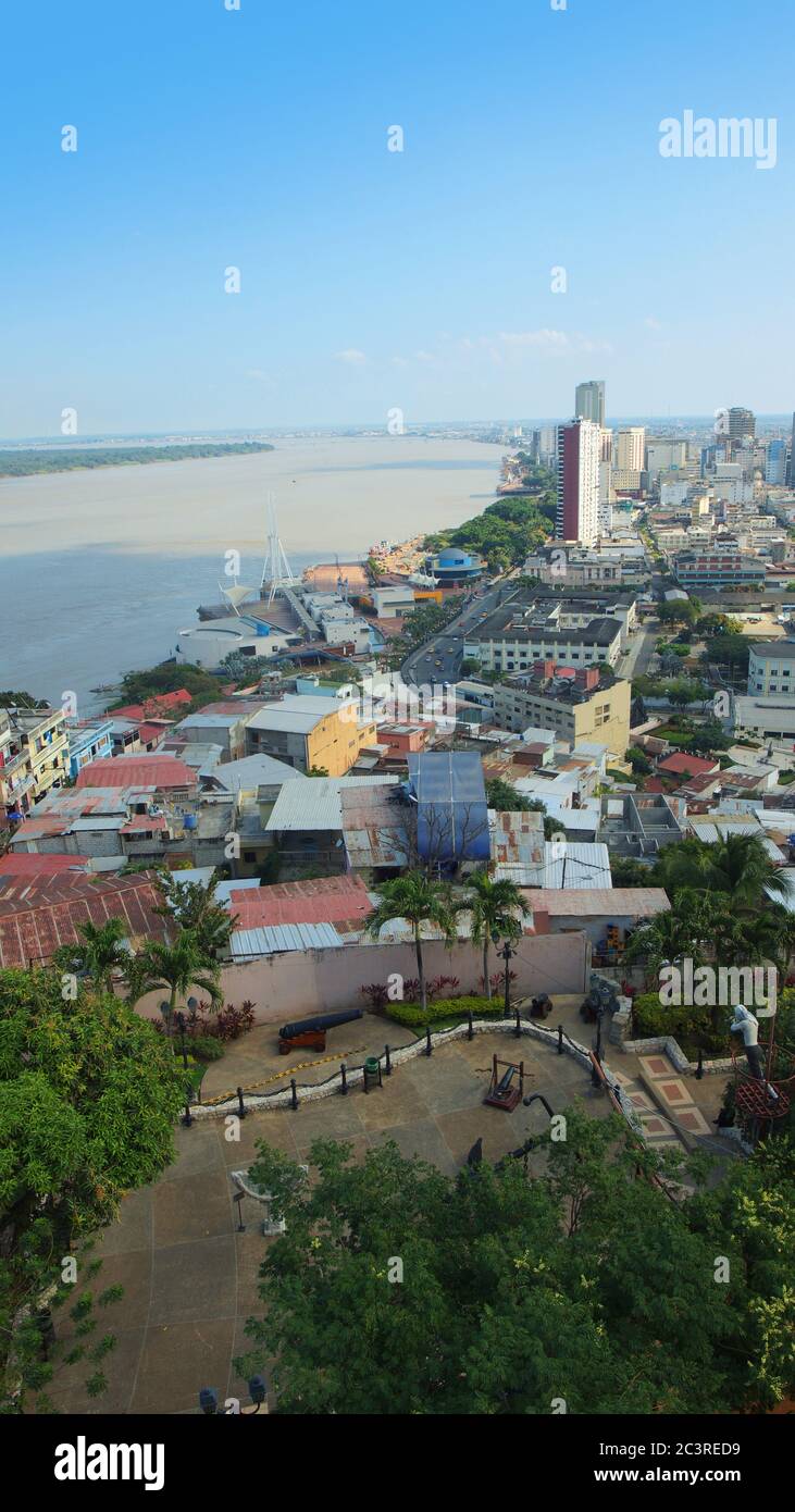 Guayaquil, Guayas / Ecuador - September 4 2016: Panoramic view of the Malecon 2000 from the neighborhood Las Penas. This is a project of urban regener Stock Photo