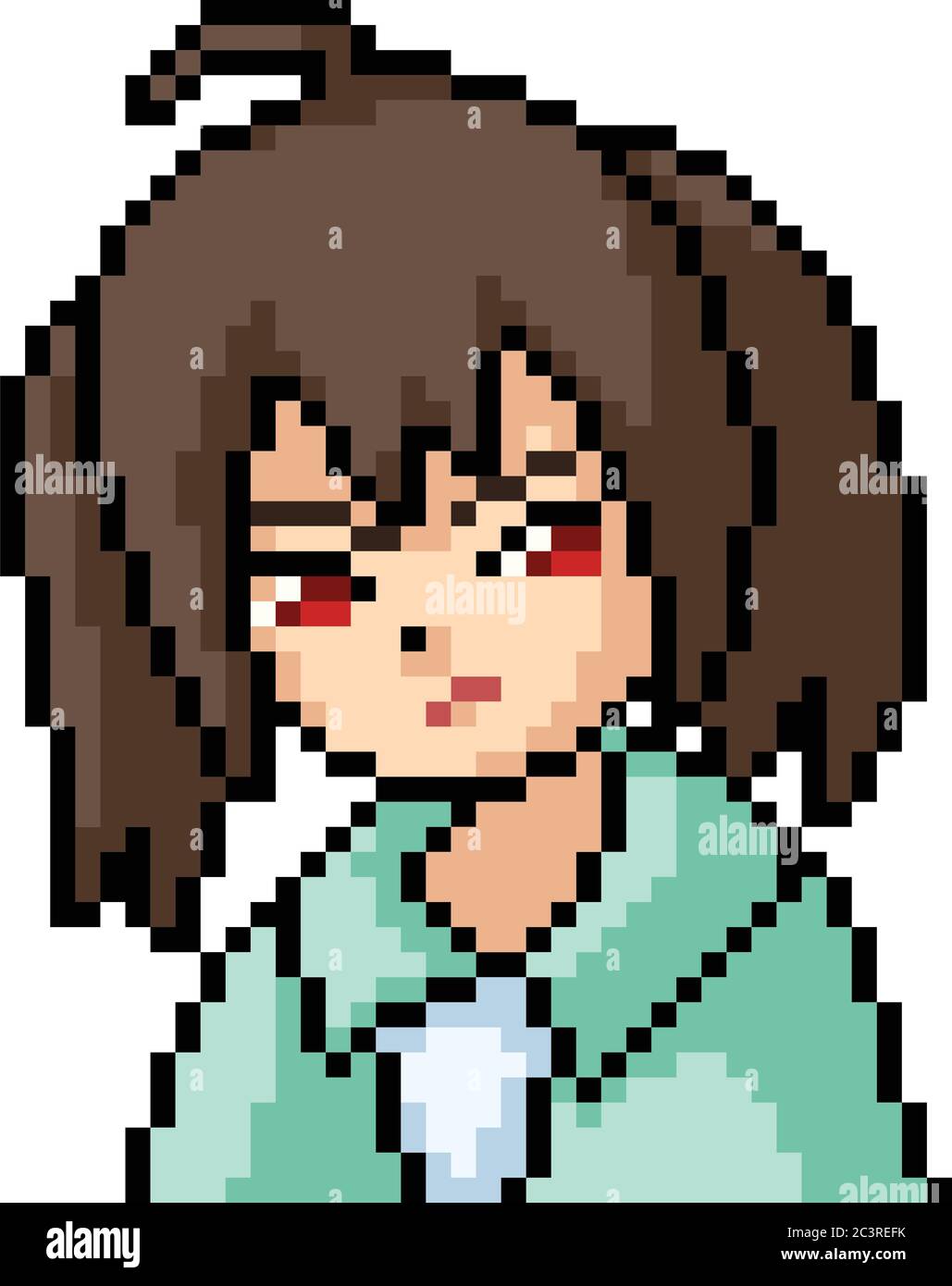 pixel art set isolated uniform anime girl Stock Vector