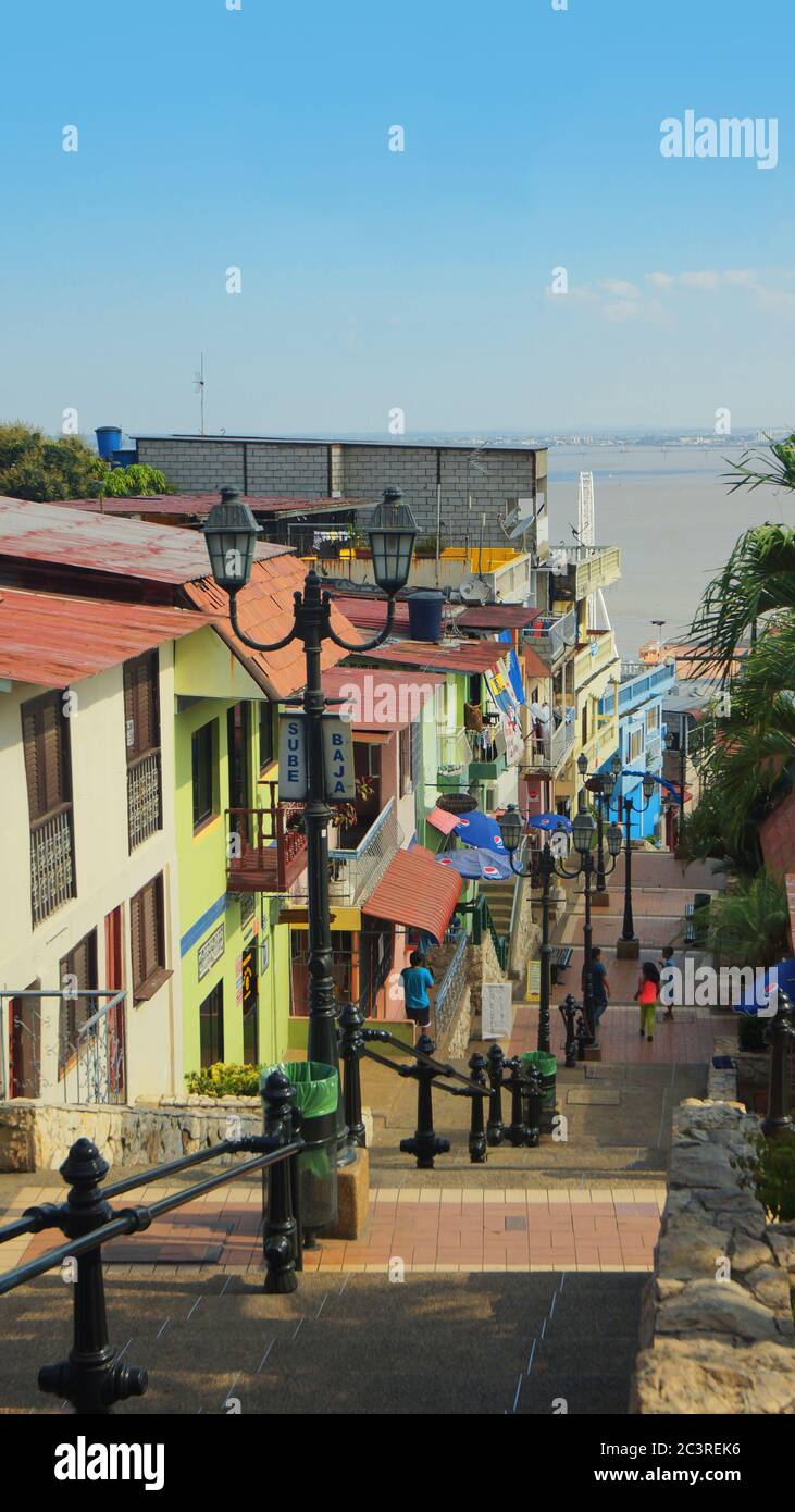 Guayaquil, Guayas / Ecuador - September 4 2016: View of the stairs in the neighborhood Las Penas in the downtown of the city. It is known for its colo Stock Photo