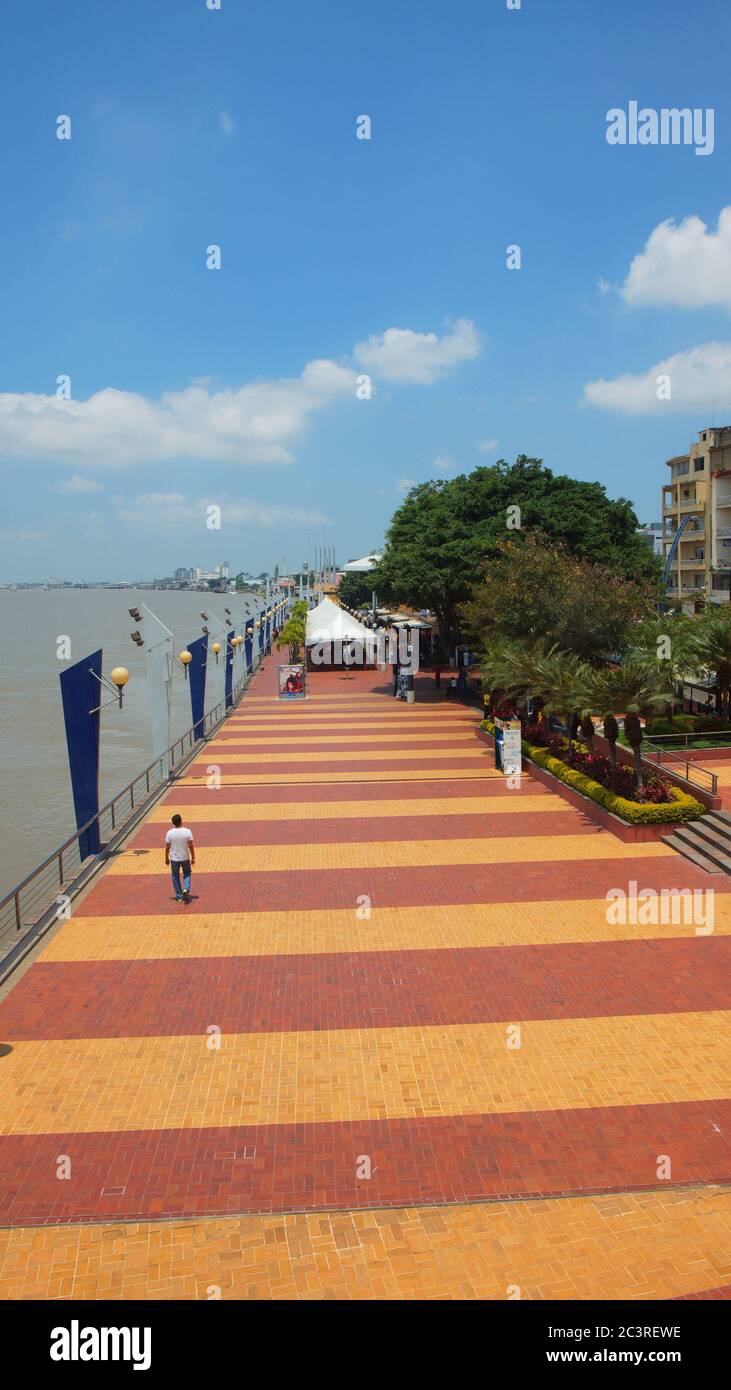 Guayaquil, Guayas / Ecuador - September 4 2016: Man walking on the Malecon 2000. This is a project of urban regeneration of the old Malecon Simon Boli Stock Photo