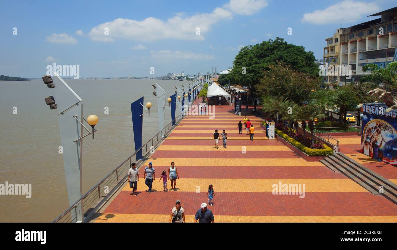 Guayaquil, Guayas / Ecuador - September 4 2016: People walking on the Malecon 2000 along the river Guayas. This is a project of urban regeneration of Stock Photo