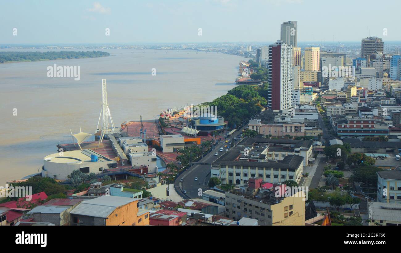 Panoramic view of the Malecon 2000 from the neighborhood Las Penas. This is a project of urban regeneration of the old Malecon Simon Bolivar Stock Photo