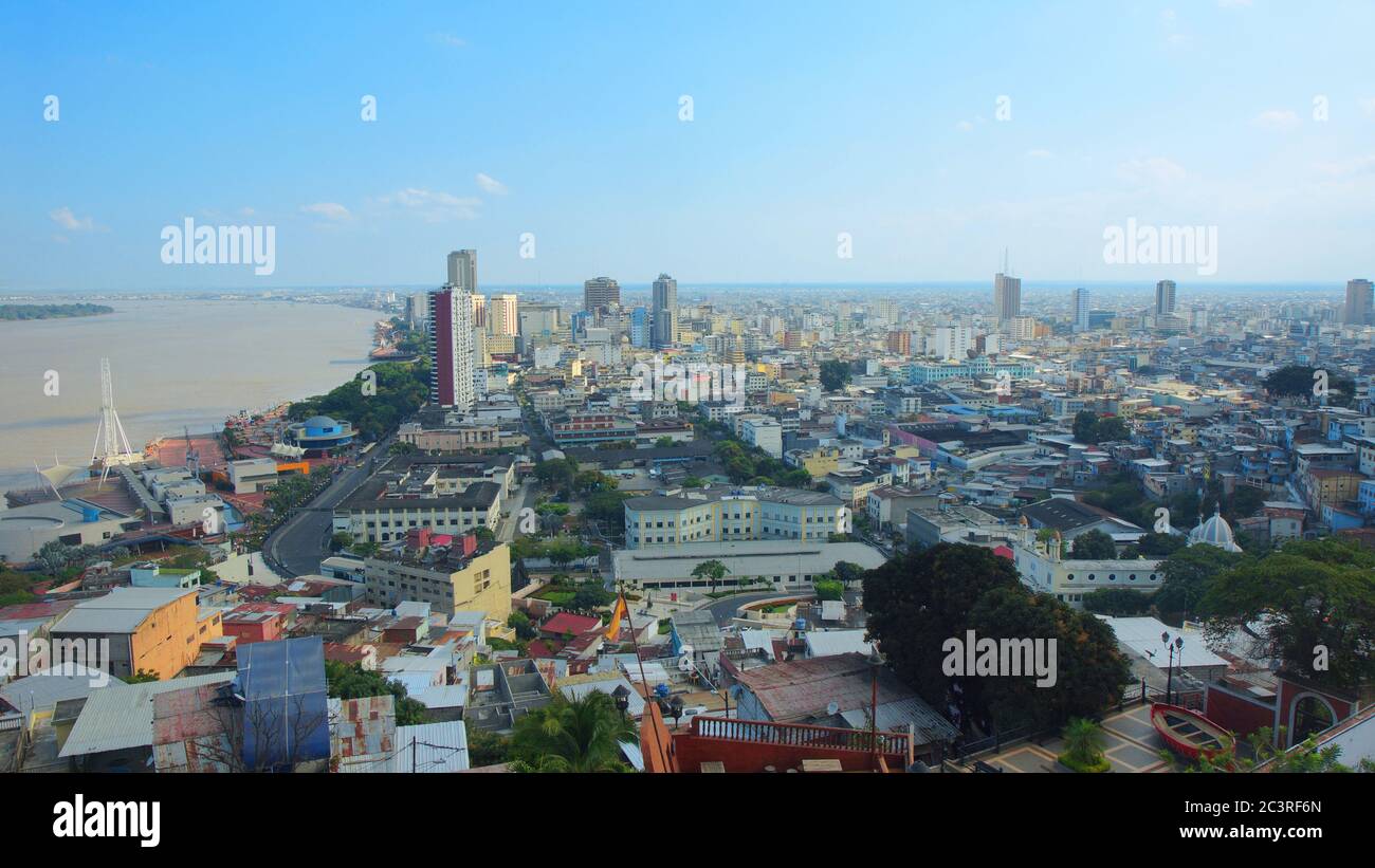 Panoramic view of the downtown of the city of Guayaquil from the neighborhood Las Penas Stock Photo