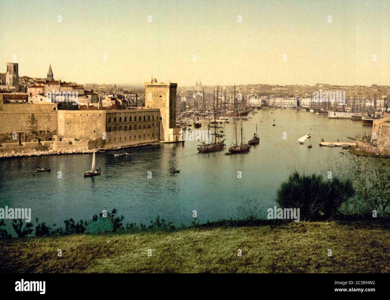 Part of the old harbor, Marseilles, France, circa 1900 Stock Photo