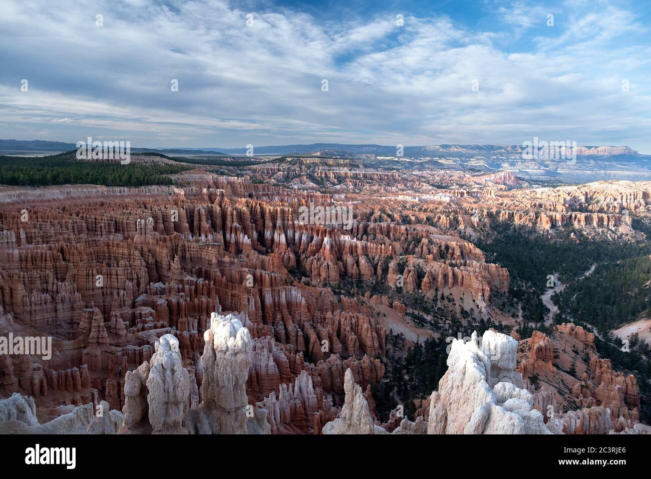 Daytime view of the amphitheater in soft light at Bryce Canyon National Park Stock Photo