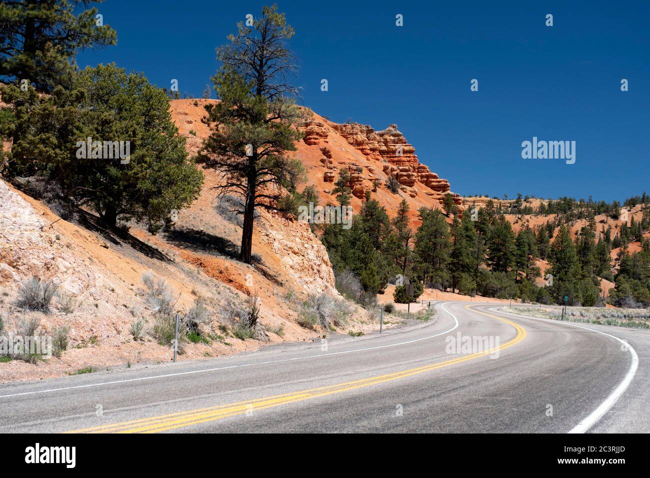 Highway 12 in Red Canyon Utah famous for its red rock formations Stock Photo