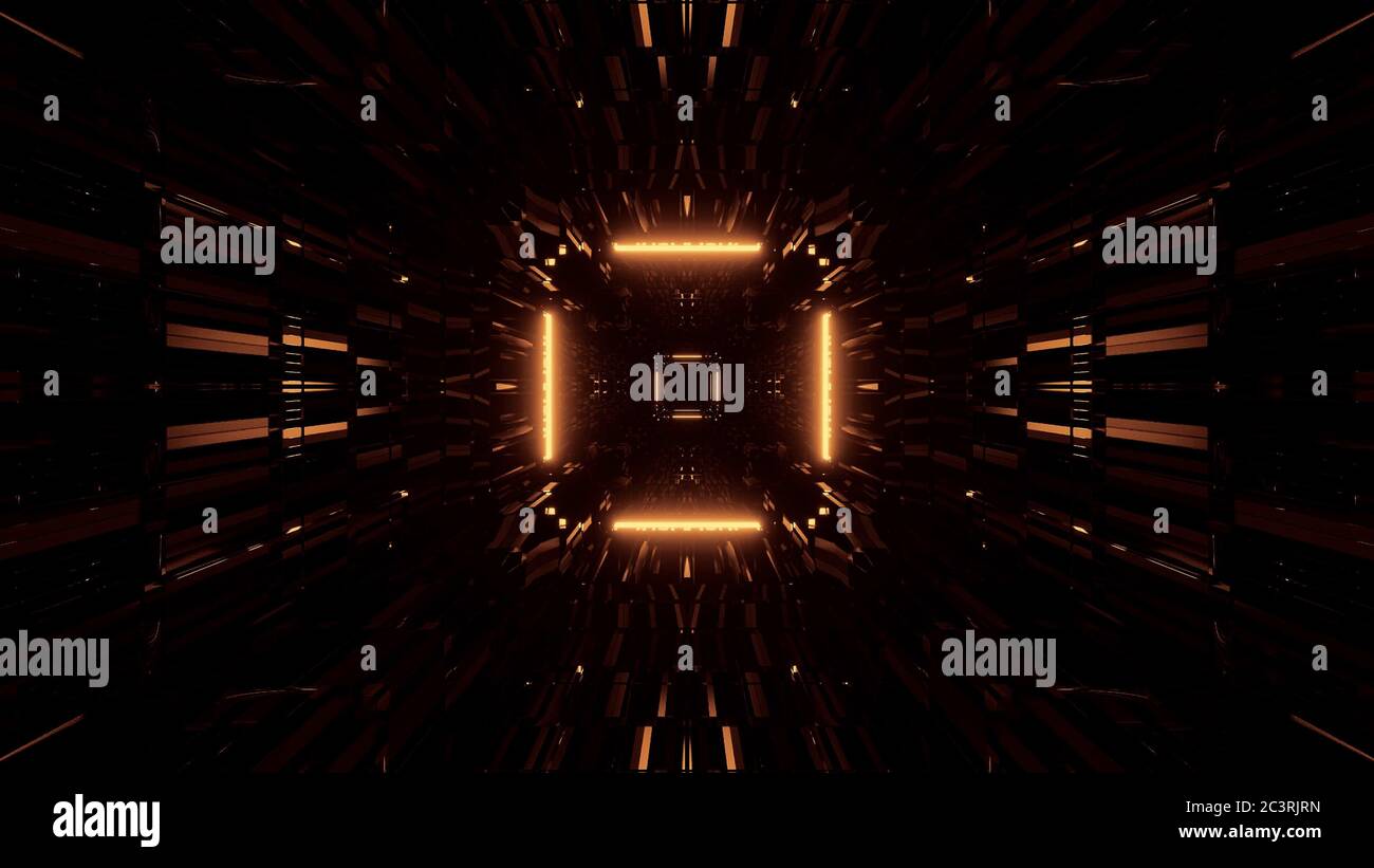 3D rendering of a futuristic background with golden abstract neon laser ...
