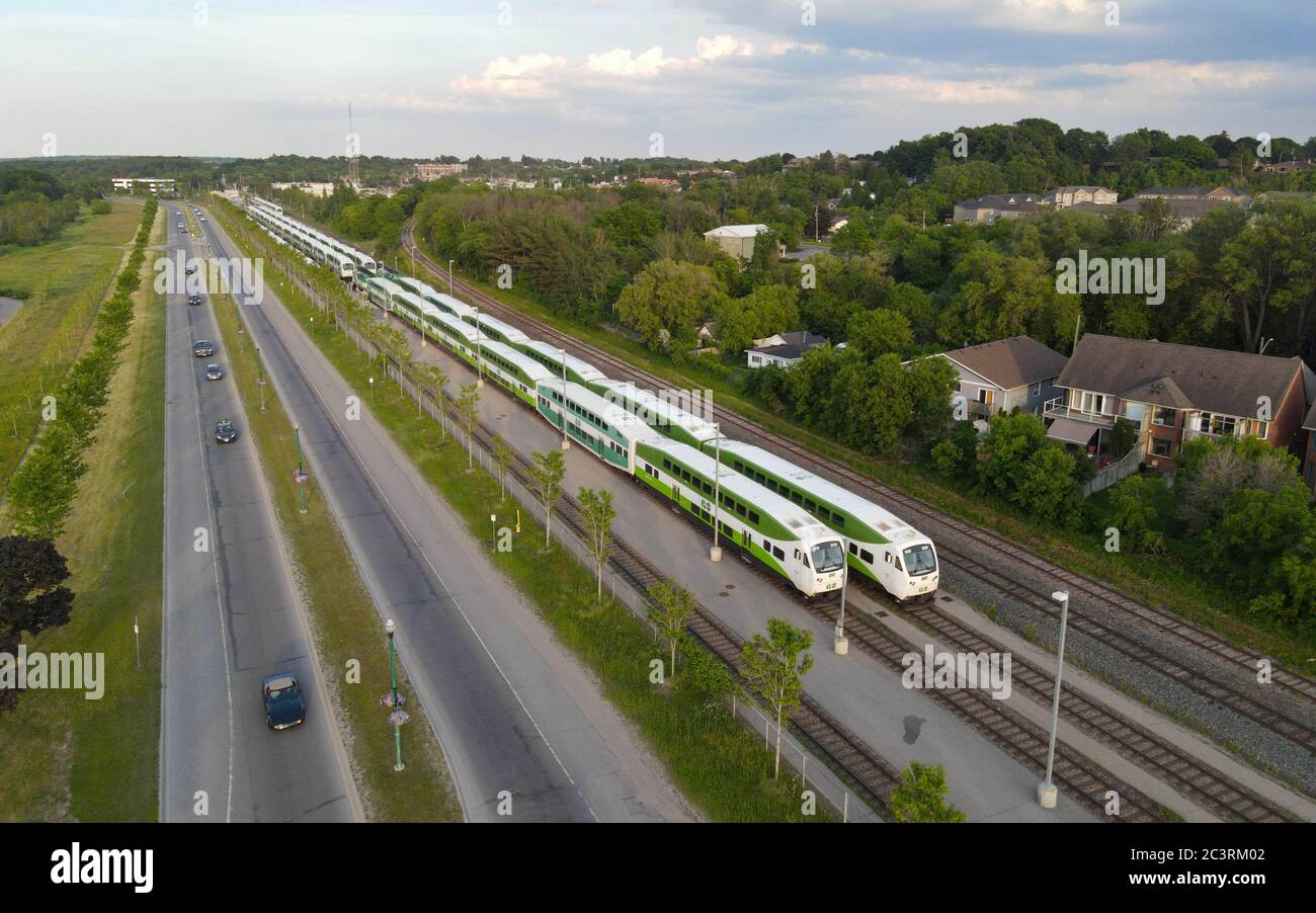 Barrie Line Go Train Aerial Barrie Ontario Canada Stock Photo Alamy   Barrie Line Go Train Aerial Barrie Ontario Canada 2C3RM02 