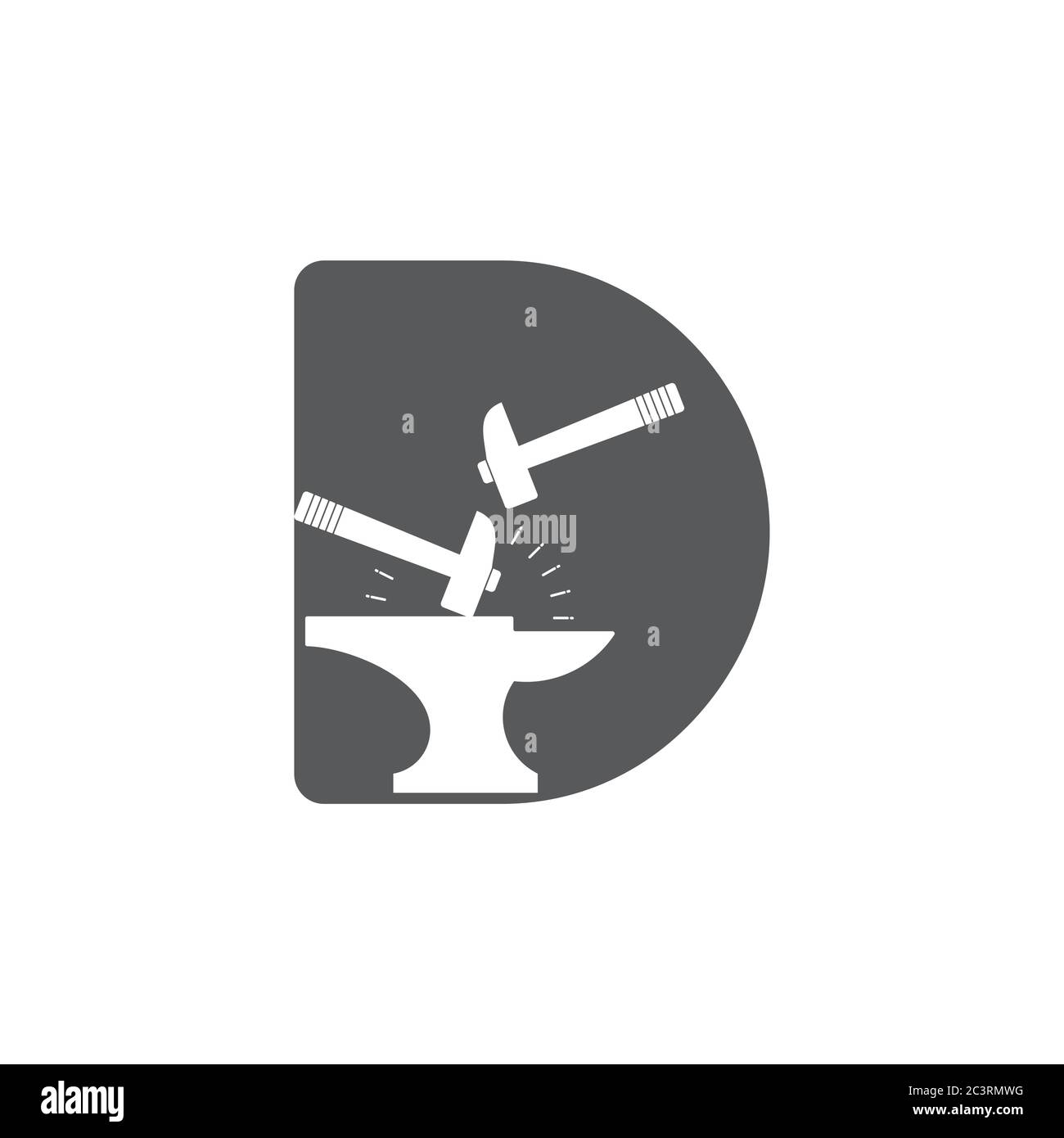letter d spark iron hammer blacksmith symbol logo vector Stock Vector
