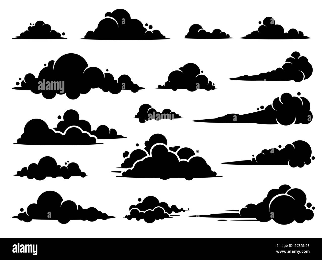 Cloud vector graphic design. A set of clouds illustration in the sky in black silhouette. Stock Vector