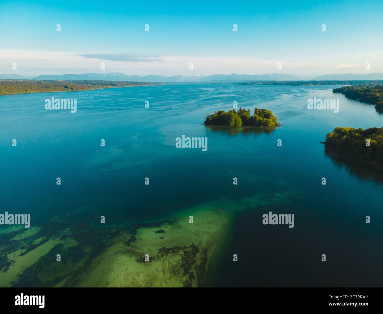 Aerial view of the Rose Island in Lake Starnberg Stock Photo Alamy