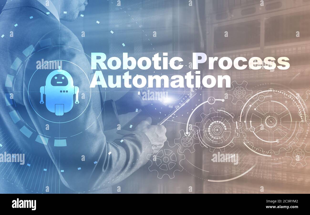 RPA Robotic Process Automation. Ai algorithm analyze Business. Stock Photo