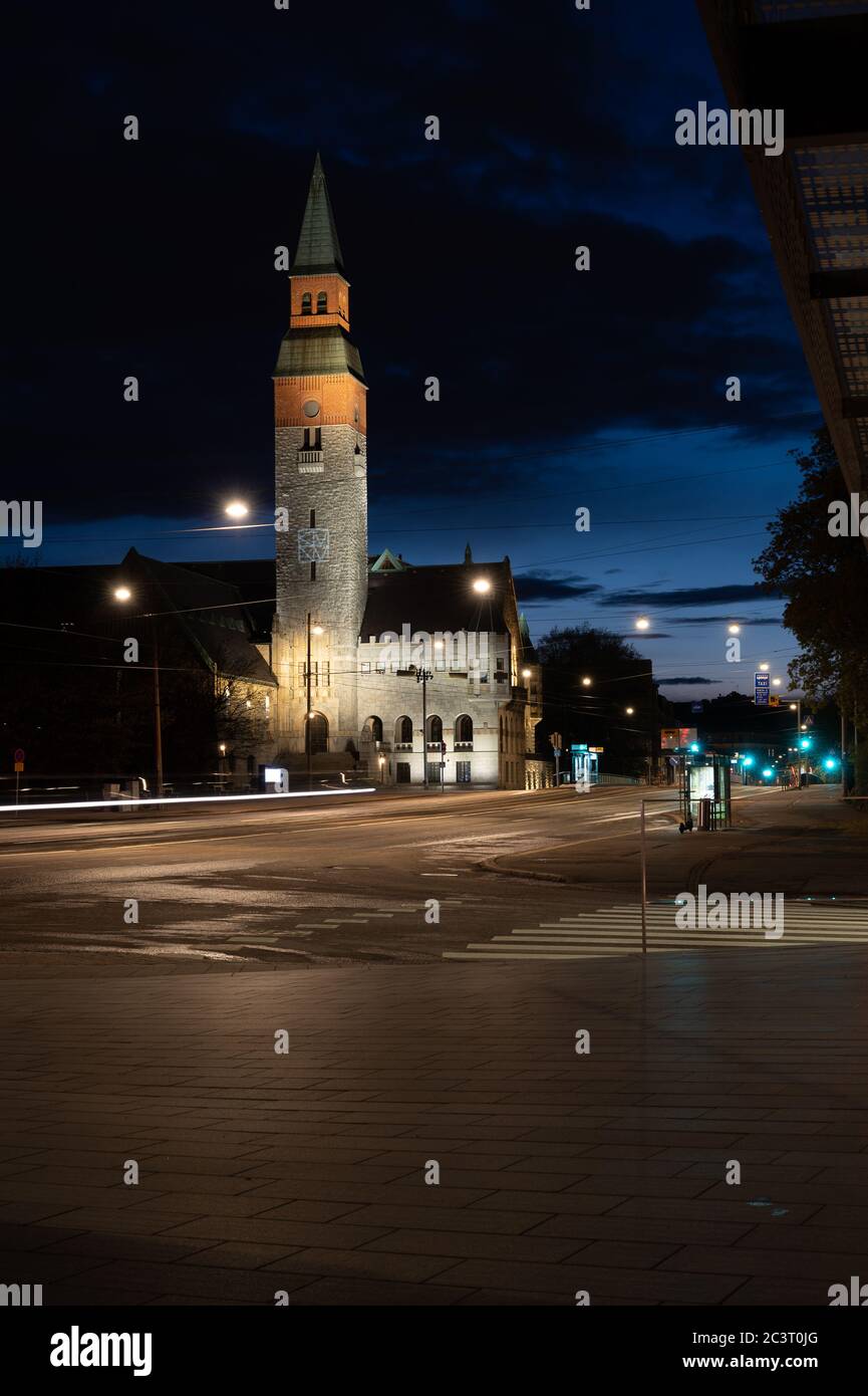 Helsinki / Finland - MAY 19, 2020: Finnish national museum at Helsinki during night time. Stock Photo